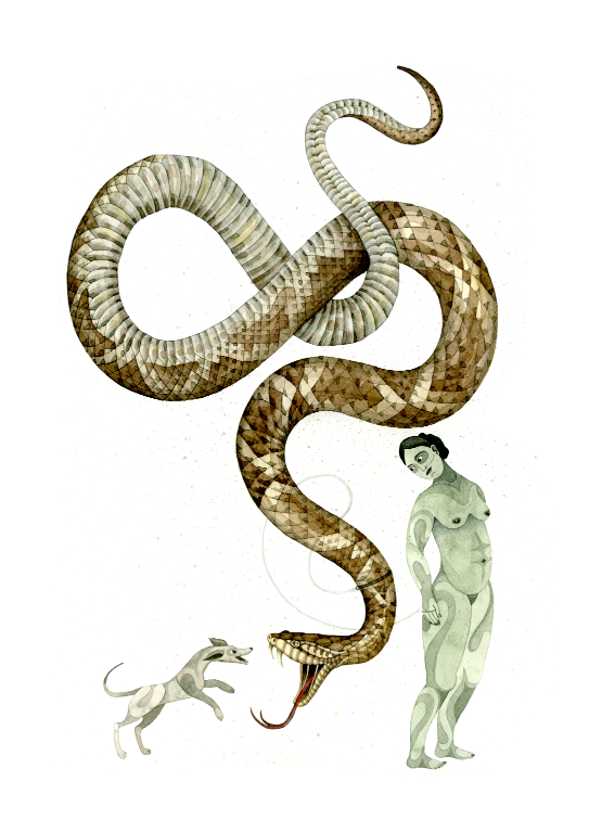 Dog snake woman af Emma Ekstam